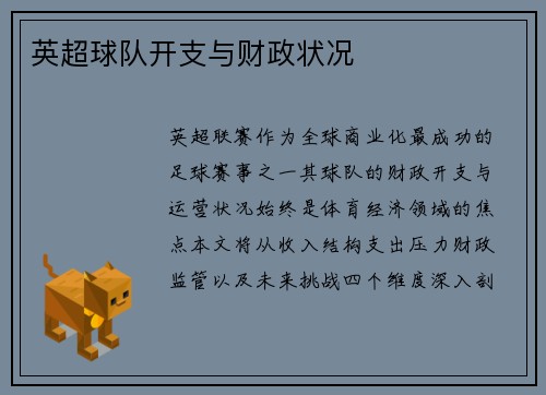 英超球队开支与财政状况